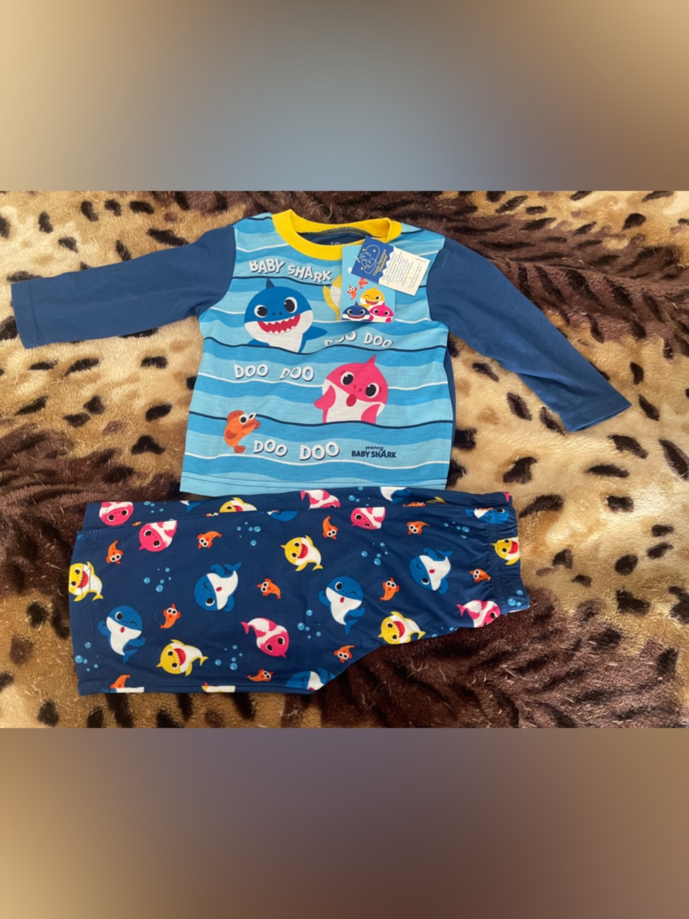 Baby Shark Kids Navy & Light Blue Two-Piece Pajama Set